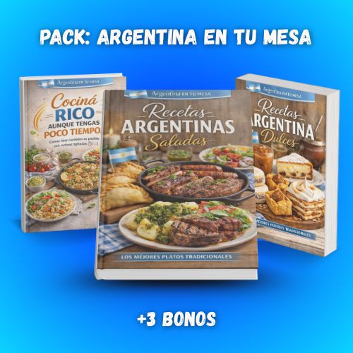 El Pack Definitivo de Recetas Argentinas Incluye 3 bonos: Ganá dinero · Cociná rico · Organizate fácil